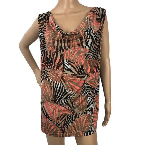 ROZ & ALI Cowl Neck Tank Top Size 2X Multicolor Tropical Print Sleeveless Blouse - Picture 1 of 8